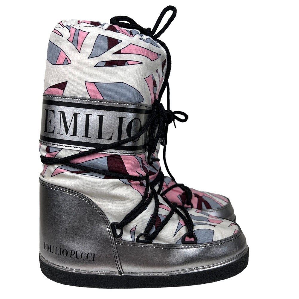 Emilio Pucci Printed Lace Winter Snow Ski Moon Boots - Picture 2 of 10